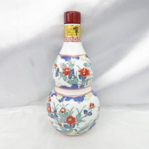 響 21年 有田焼 色絵牡丹文瓢箪形瓶