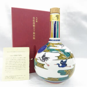 響 21年 九谷焼 色絵霞鶴文下蕪形瓶 箱/冊子付
