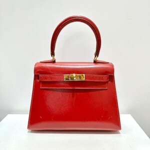 エルメス ミニケリー20 ルージュヴィフ ボックスカーフ ゴールド金具