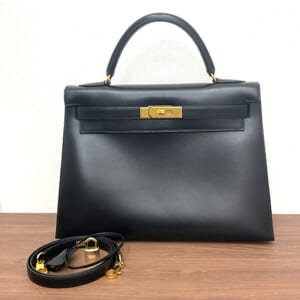 エルメス ケリー 32 ボックスカーフ 黒 ゴールド金具