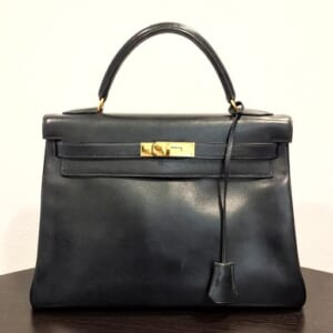 エルメス ケリー 32 ネイビー ボックス カーフ ゴールド金具