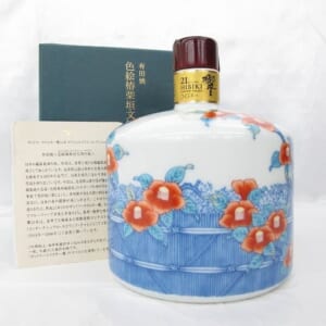 響 21年 有田焼 色絵椿柴垣文筒形瓶 箱/冊子付