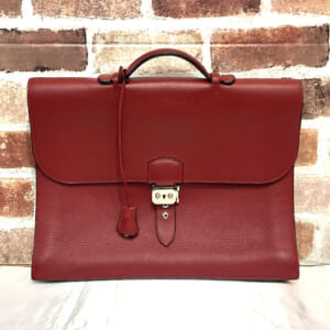 エルメス サックアデペッシュ 38 トリヨン 赤茶系 シルバー金具