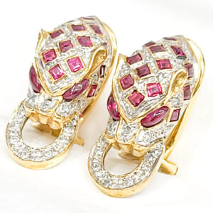 ルビーイヤリング パンサーモチーフ ピアス兼用 K14