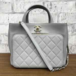 シャネル マトラッセ トートバッグ ビジネスアフィニティ キャビアスキン グレー A93750
