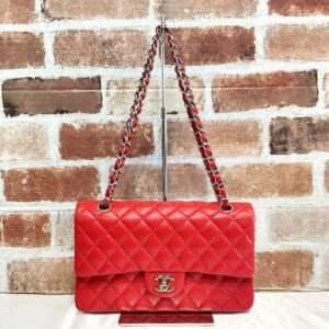 シャネル マトラッセ チェーンショルダーバッグ 25 A01112 キャビアスキン レッド シルバー金具