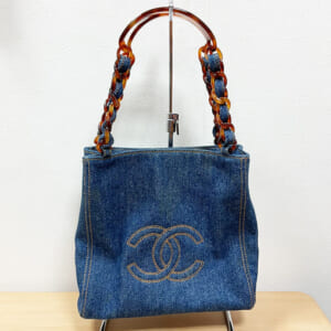 シャネル ココマーク デニムトートバッグ  A10186 べっ甲風チェーン