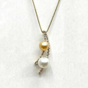 真珠ネックレス K18 ホワイト&ゴールデンパール メレダイヤ付き