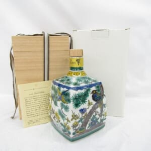 響 21年 九谷焼 吉田屋風花鳥図角瓶 木箱/外箱/冊子付