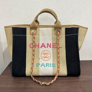 シャネル ドーヴィル GMトートバッグ ストロー レザー