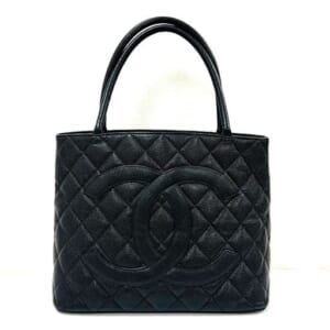 シャネル 復刻トート ショルダーバッグ A01804 黒 キャビアスキン シルバー金具