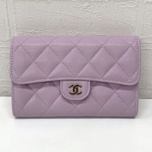 シャネル マトラッセ フラップウォレット クラシックミディアム AP0232 キャビアスキン パステルパープル ゴールド金具
