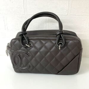 シャネル カンボンライン ショルダーバッグ ボーリングバッグ A25171 ラムスキン シルバー金具