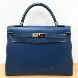 エルメス ケリー 32 ボックスカーフ ブルータラサ シルバー金具