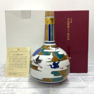 響 21年 九谷焼 色絵霞鶴文下蕪形瓶